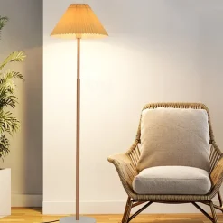 Simple Wood Modern Nordic Solid Wood Apartment House Indoor Floor Lamp Fabric Shade E27 Bedside Lamp Wood Dark Wood