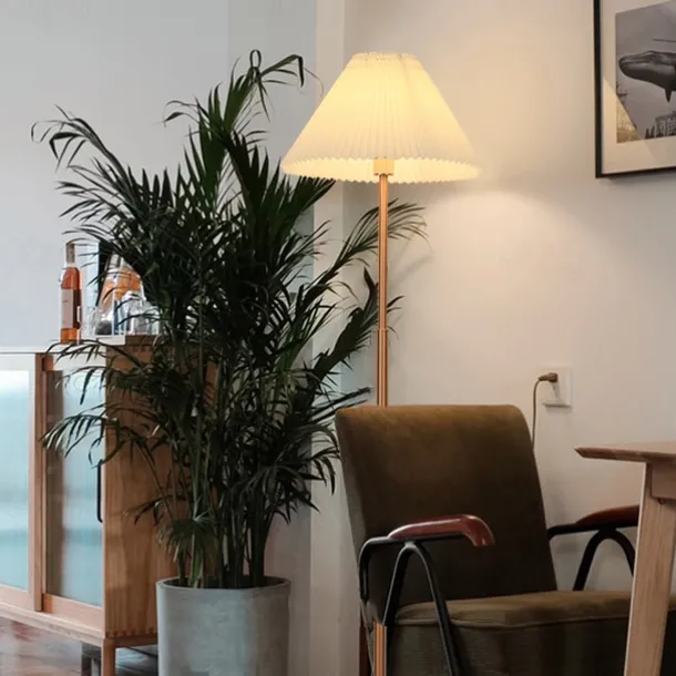 Simple Wood Modern Nordic Solid Wood Apartment House Indoor Floor Lamp Fabric Shade E27 Bedside Lamp Wood Dark Wood