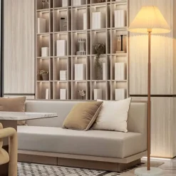 Simple Wood Modern Nordic Solid Wood Apartment House Indoor Floor Lamp Fabric Shade E27 Bedside Lamp Wood Dark Wood