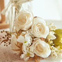 Simulated Flower 6 Forks Smoke And Rain Rose Home Decoration Artificial Flower Rose Silk Flower European Style Color Scheme Hotel Dining Table Flower Arrangement