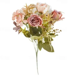 Simulated Flower 6 Forks Smoke And Rain Rose Home Decoration Artificial Flower Rose Silk Flower European Style Color Scheme Hotel Dining Table Flower Arrangement