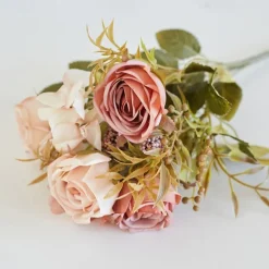 Simulated Flower 6 Forks Smoke And Rain Rose Home Decoration Artificial Flower Rose Silk Flower European Style Color Scheme Hotel Dining Table Flower Arrangement