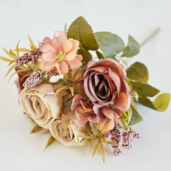 Simulated Flower 6 Forks Smoke And Rain Rose Home Decoration Artificial Flower Rose Silk Flower European Style Color Scheme Hotel Dining Table Flower Arrangement