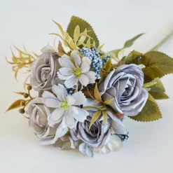 Simulated Flower 6 Forks Smoke And Rain Rose Home Decoration Artificial Flower Rose Silk Flower European Style Color Scheme Hotel Dining Table Flower Arrangement