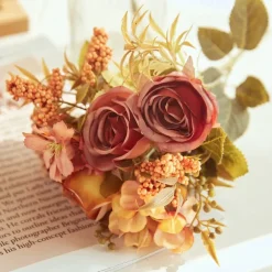 Simulated Flower 6 Forks Smoke And Rain Rose Home Decoration Artificial Flower Rose Silk Flower European Style Color Scheme Hotel Dining Table Flower Arrangement