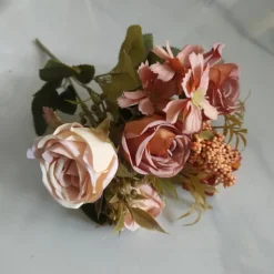 Simulated Flower 6 Forks Smoke And Rain Rose Home Decoration Artificial Flower Rose Silk Flower European Style Color Scheme Hotel Dining Table Flower Arrangement