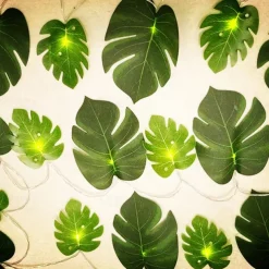 Simulated Palm Leaf Fairy String Lights 10/20 LED Battery Powered Christmas Wedding Party Holiday Garden Camping Atmosphere Decoration LED Garland Lights