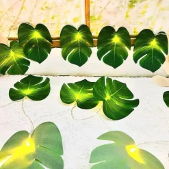 Simulated Palm Leaf Fairy String Lights 10/20 LED Battery Powered Christmas Wedding Party Holiday Garden Camping Atmosphere Decoration LED Garland Lights