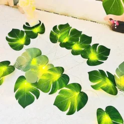 Simulated Palm Leaf Fairy String Lights 10/20 LED Battery Powered Christmas Wedding Party Holiday Garden Camping Atmosphere Decoration LED Garland Lights