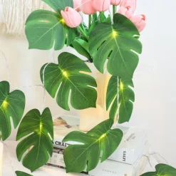 Simulated Palm Leaf Fairy String Lights 10/20 LED Battery Powered Christmas Wedding Party Holiday Garden Camping Atmosphere Decoration LED Garland Lights