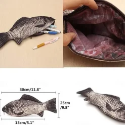 Simulation Fish-Shaped Pencil Case Pencil Bag Waterproof Pencil Bag Fish Coin Purse Novelty Pencil Bag Interesting Pencil Bag Durable Stationery Bag Gift Boys Girls School Office Supplies