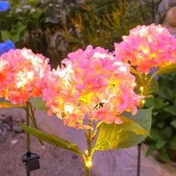 Simulation Hydrangea Solar Ground Lamp Outdoor Waterproof Garden Lawn LED Lights, Realistic LED Flowers Powered Decorative Ground Solar Flower Lights for Lawn Decoration Yard Backyard Decor Gift