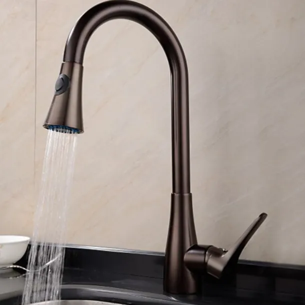 Single Handle Kitchen Faucet,Black Nickel One Hole Pull-out Standard Spout or Spray Type Standard Spout Oil-rubbed Bronze Kitchen Faucet with Cold and Hot Switch