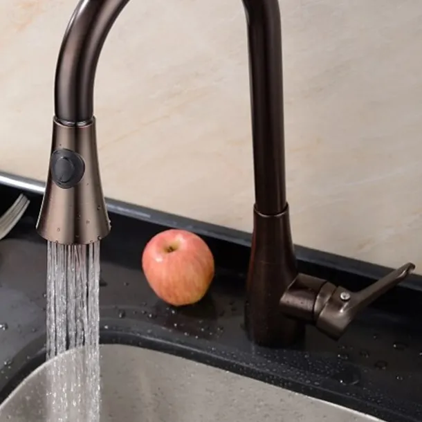 Single Handle Kitchen Faucet,Black Nickel One Hole Pull-out Standard Spout or Spray Type Standard Spout Oil-rubbed Bronze Kitchen Faucet with Cold and Hot Switch