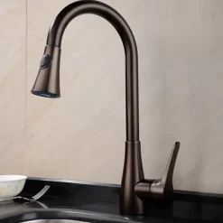 Single Handle Kitchen Faucet,Black Nickel One Hole Pull-out Standard Spout or Spray Type Standard Spout Oil-rubbed Bronze Kitchen Faucet with Cold and Hot Switch