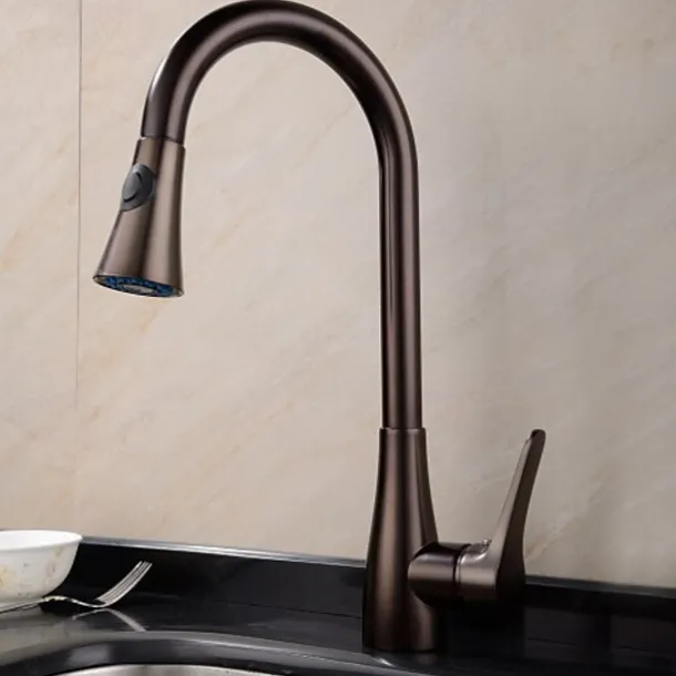 Single Handle Kitchen Faucet,Black Nickel One Hole Pull-out Standard Spout or Spray Type Standard Spout Oil-rubbed Bronze Kitchen Faucet with Cold and Hot Switch