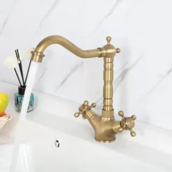 Single Handle Kitchen Faucet Antique Brass One Hole Rotatable Standard Spout/Tall/­High Arc, Brass Antique/COD Kitchen Faucet with Supply Lines / Adjustable to Cold and Hot Water