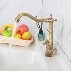 Single Handle Kitchen Faucet Antique Brass One Hole Rotatable Standard Spout/Tall/­High Arc, Brass Antique/COD Kitchen Faucet with Supply Lines / Adjustable to Cold and Hot Water