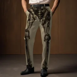 Skeleton Punk Abstract Men's 3D Print Pants Trousers Outdoor Street Wear to work Halloween Polyester Black White Khaki S M L High Elasticity Pants