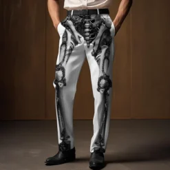 Skeleton Punk Abstract Men's 3D Print Pants Trousers Outdoor Street Wear to work Halloween Polyester Black White Khaki S M L High Elasticity Pants