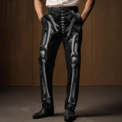 Skeleton Punk Abstract Men's 3D Print Pants Trousers Outdoor Street Wear to work Halloween Polyester Black White Khaki S M L High Elasticity Pants