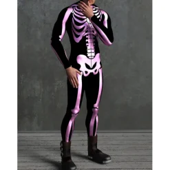 Skeleton Skull Halloween Cosplay Costume Bodysuits Full Body Catsuit Carnival Costume Full Body Suit One Piece Scary Costume Kid's Adults' Men's Women's Masquerade Mardi Gras Party Halloween Easy