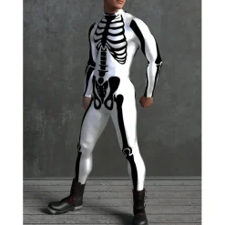 Skeleton Skull Halloween Cosplay Costume Bodysuits Full Body Catsuit Carnival Costume Full Body Suit One Piece Scary Costume Kid's Adults' Men's Women's Masquerade Mardi Gras Party Halloween Easy