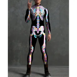 Skeleton Skull Halloween Cosplay Costume Bodysuits Full Body Catsuit Carnival Costume Full Body Suit One Piece Scary Costume Kid's Adults' Men's Women's Masquerade Mardi Gras Party Halloween Easy