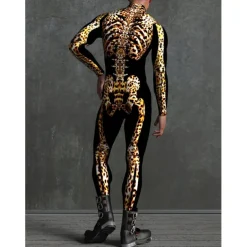 Skeleton Skull Halloween Cosplay Costume Bodysuits Full Body Catsuit Carnival Costume Full Body Suit One Piece Scary Costume Kid's Adults' Men's Women's Masquerade Mardi Gras Party Halloween Easy