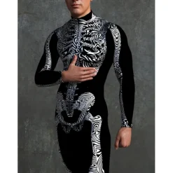 Skeleton Skull Halloween Cosplay Costume Bodysuits Full Body Catsuit Carnival Costume Full Body Suit One Piece Scary Costume Kid's Adults' Men's Women's Masquerade Mardi Gras Party Halloween Easy
