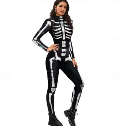 Skeleton Skull Halloween Cosplay Costume Party Costume Bodysuits Carnival Costume Full Body Suit One Piece Scary Costume Kid's Adults' Women's Carnival Masquerade Mardi Gras Performance Party Easy