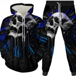 Skeleton Skull Outfits Hoodie Tracksuit Anime 3D Front Pocket Graphic For Couple's Men's Women's Adults' Halloween Carnival Masquerade 3D Print Casual Daily