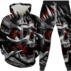 Skeleton Skull Outfits Hoodie Tracksuit Anime 3D Front Pocket Graphic For Couple's Men's Women's Adults' Halloween Carnival Masquerade 3D Print Casual Daily