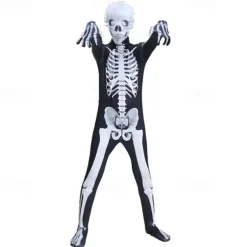 Skeleton Skull Zalgo Monster Halloween Cosplay Costume Bodysuits Carnival Costume Full Body Suit Cosplay Kid's Adults' Men's Boys' Carnival Masquerade Mardi Gras Performance Party Halloween Easy