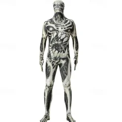 Skeleton Skull Zalgo Monster Halloween Cosplay Costume Bodysuits Carnival Costume Full Body Suit Cosplay Kid's Adults' Men's Boys' Carnival Masquerade Mardi Gras Performance Party Halloween Easy