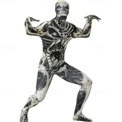 Skeleton Skull Zalgo Monster Halloween Cosplay Costume Bodysuits Carnival Costume Full Body Suit Cosplay Kid's Adults' Men's Boys' Carnival Masquerade Mardi Gras Performance Party Halloween Easy
