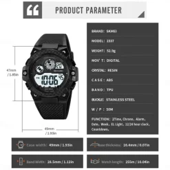 SKMEI 2337 Digital Watch For Man Luxury Waterproof Sport Wristwatch Stopwatch Electronic Movement Men's Watch