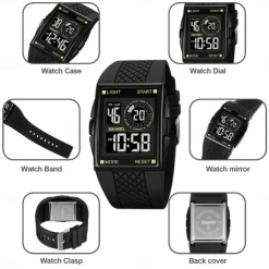 SKMEI 1967 Digital Watch for Men Sport Waterproof Countdown LED Light Electronic Mens Wristwatches Chrono Countdown Reloj Hombre