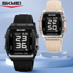 SKMEI 2409 Waterproof Electronic Watch Luxury Outdoor Countdown Stopwatch Digital Wristwatch For Man Women Calendar Led Light Silicone Watch