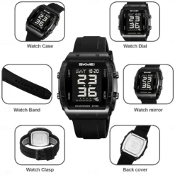 SKMEI 2409 Waterproof Electronic Watch Luxury Outdoor Countdown Stopwatch Digital Wristwatch For Man Women Calendar Led Light Silicone Watch