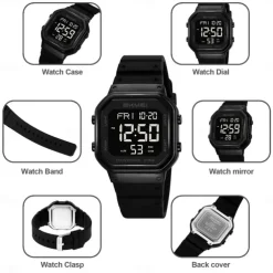 SKMEI Ins Wind Square Multi functional Waterproof Electronic Watch for Male and Female Students