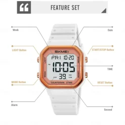 SKMEI Ins Wind Square Multi functional Waterproof Electronic Watch for Male and Female Students