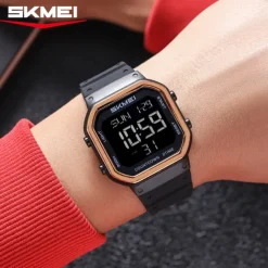SKMEI Ins Wind Square Multi functional Waterproof Electronic Watch for Male and Female Students