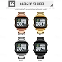 SKMEI Men Digital Watch 3ATM Waterproof Luxury Business Men Watch Back Light Stopwatch Stainless Steel Outdoor Sport Square Watch For Men