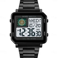SKMEI Men Digital Watch 3ATM Waterproof Luxury Business Men Watch Back Light Stopwatch Stainless Steel Outdoor Sport Square Watch For Men