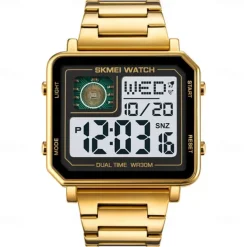 SKMEI Men Digital Watch 3ATM Waterproof Luxury Business Men Watch Back Light Stopwatch Stainless Steel Outdoor Sport Square Watch For Men