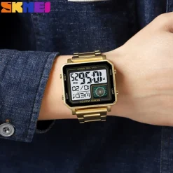 SKMEI Men Digital Watch 3ATM Waterproof Luxury Business Men Watch Back Light Stopwatch Stainless Steel Outdoor Sport Square Watch For Men