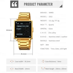 SKMEI Men Digital Watch Fashion Casual Wristwatch Calendar Waterproof Decoration Steel Leather Watch