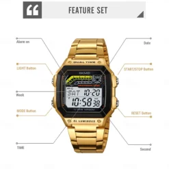 SKMEI Men Digital Watch Fashion Casual Business Wristwatch Luminous Stopwatch Alarm Clock Countdown Steel TPU Watch