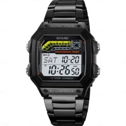 SKMEI Men Digital Watch Fashion Casual Business Wristwatch Luminous Stopwatch Alarm Clock Countdown Steel TPU Watch